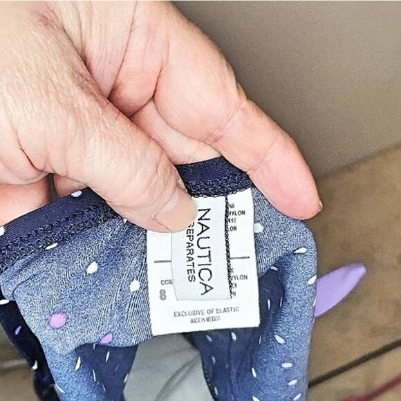Nautica Separates Polka Dot navy Bikini bottoms with faux belt size 8 - Picture 5 of 7